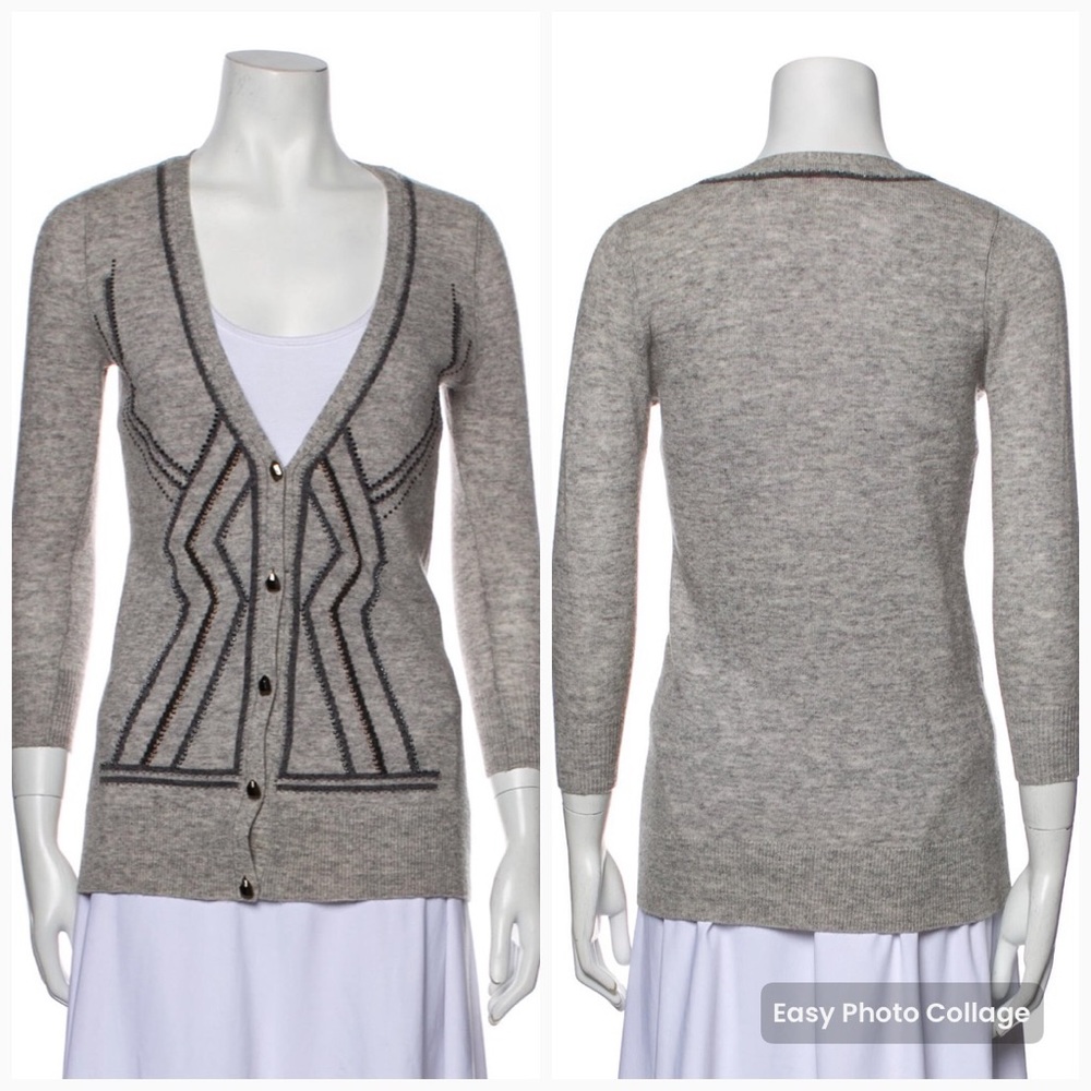 Diane Von Furstenberg Beaded Wool Cardigan Sweater Top Petite P
